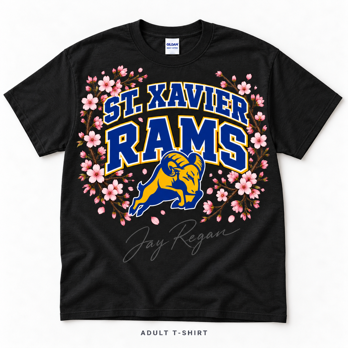 Cherry Blossom Varsity T-Shirt — Adult Black