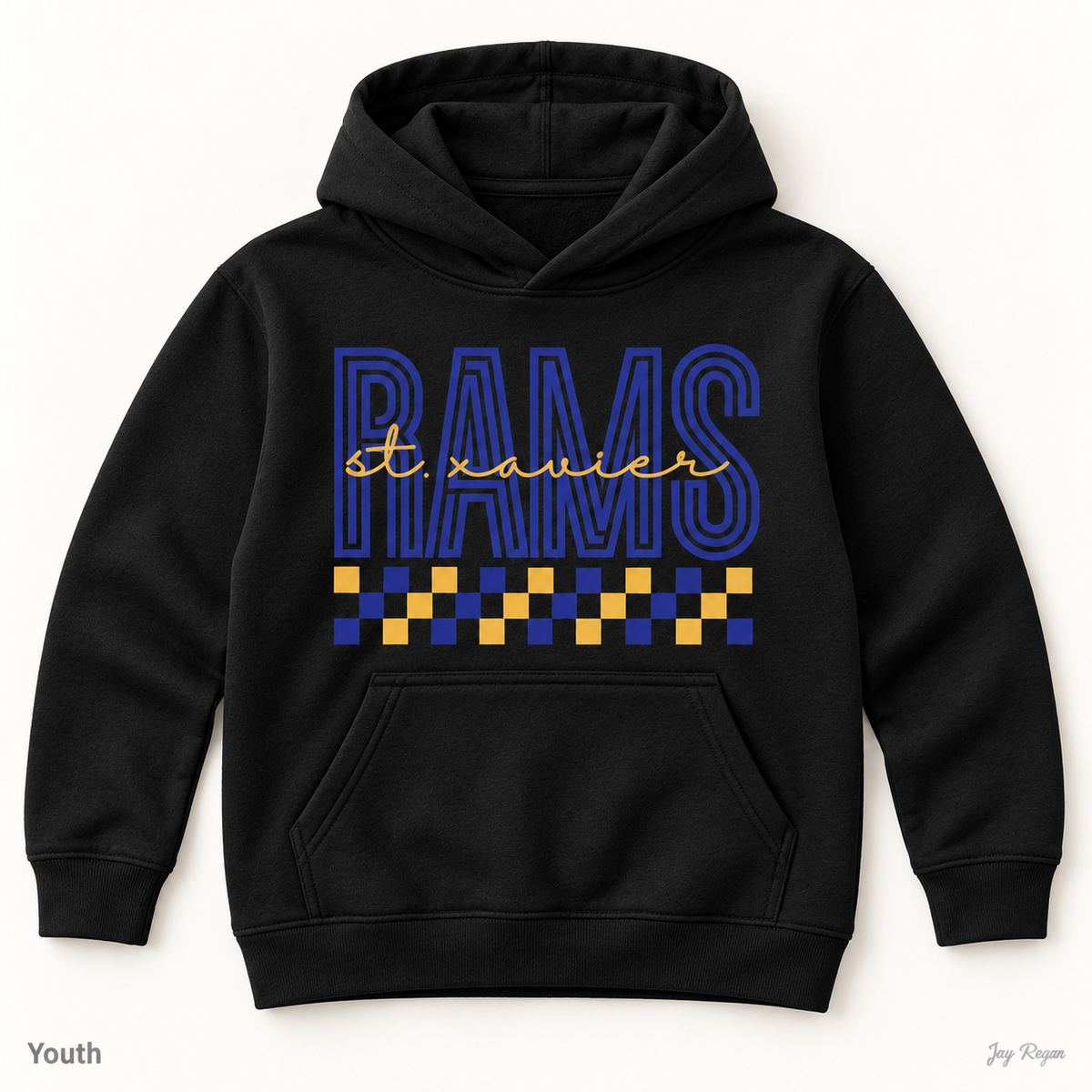 St. Xavier RAMS Checkerboard hoodie — Black (youth & adult)
