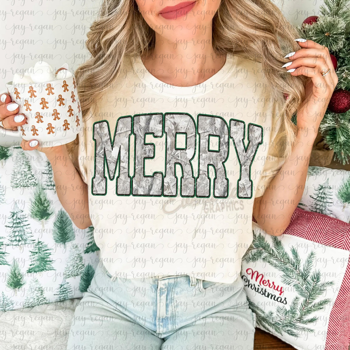 Camo Merry - Ivory (Green Outline)