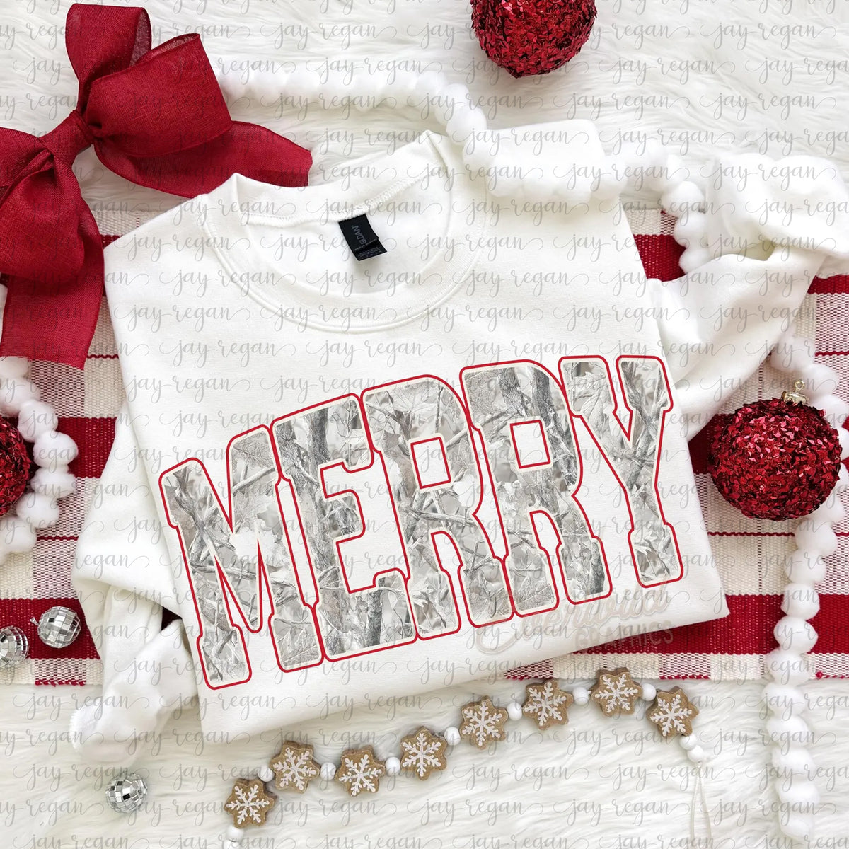 Camo Merry - White (Red Outline)