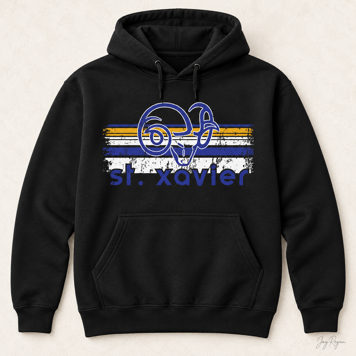 St. Xavier Rams Retro Stripe hoodie, Blue print — Black