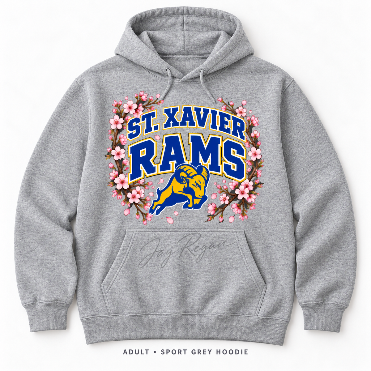 Cherry Blossom Varsity Hoodie — Adult Sport Grey