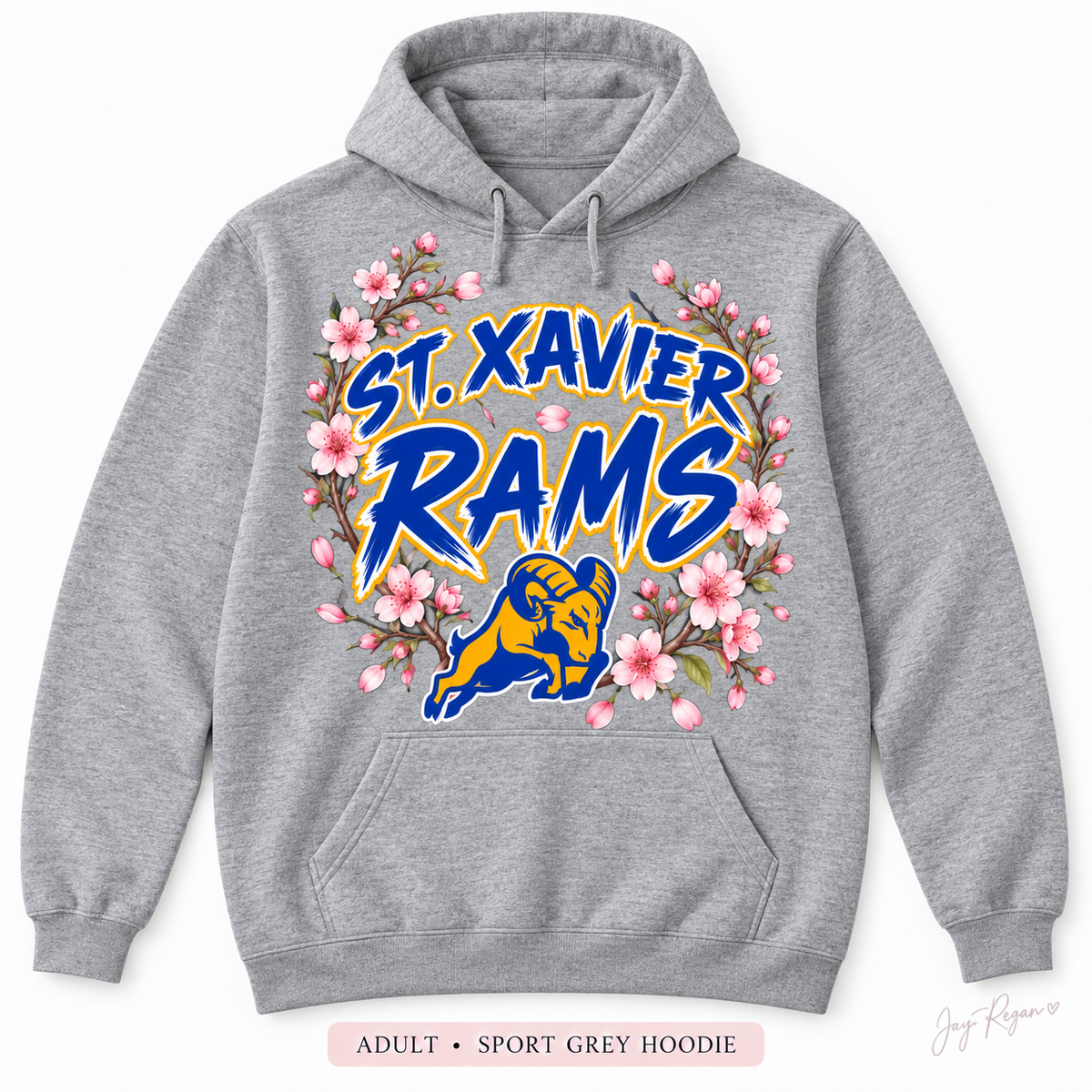 Cherry Blossom Script Hoodie — Adult Sport Grey