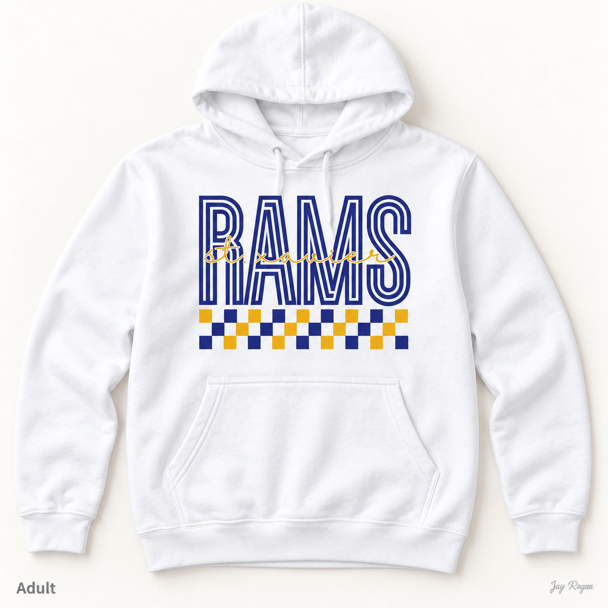 St. Xavier RAMS Checkerboard hoodie — White (adult)