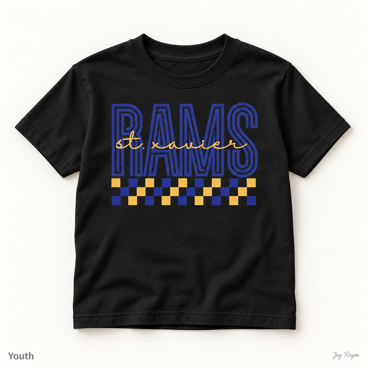 St. Xavier RAMS Checkerboard tee — Black (youth)