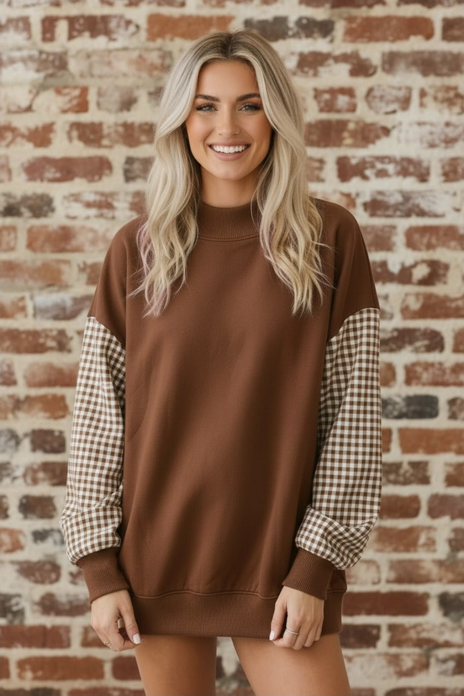 PREORDER Gingham Sleeve Oversized Sweatshirt