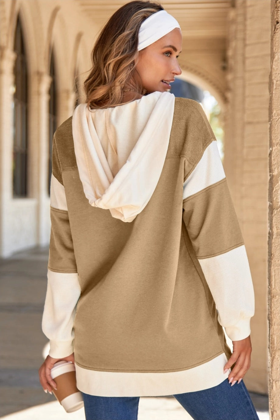 PREORDER Waffle Knit Colorblock Button-Up Hoodie