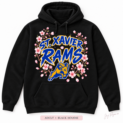 Cherry Blossom Script Hoodie — Adult Black