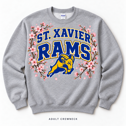 Cherry Blossom Varsity Crewneck — Adult Sport Grey