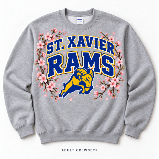 Cherry Blossom Varsity Crewneck — Adult Sport Grey