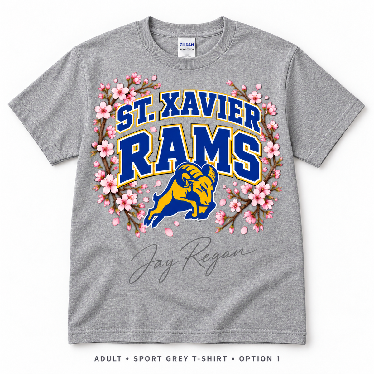 Cherry Blossom Varsity T-Shirt — Adult Sport Grey