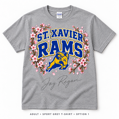 Cherry Blossom Varsity T-Shirt — Adult Sport Grey