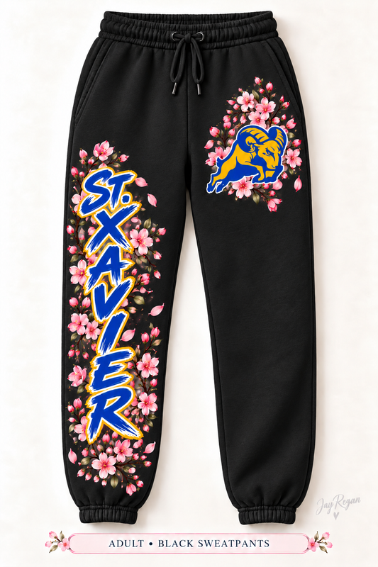 Cherry Blossom Script Leg Sweatpants — Adult Black