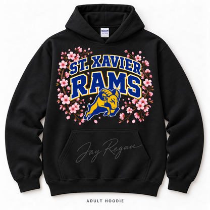 Cherry Blossom Varsity Hoodie — Adult Black
