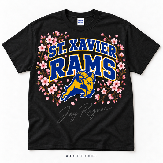 Cherry Blossom Varsity T-Shirt — Adult Black