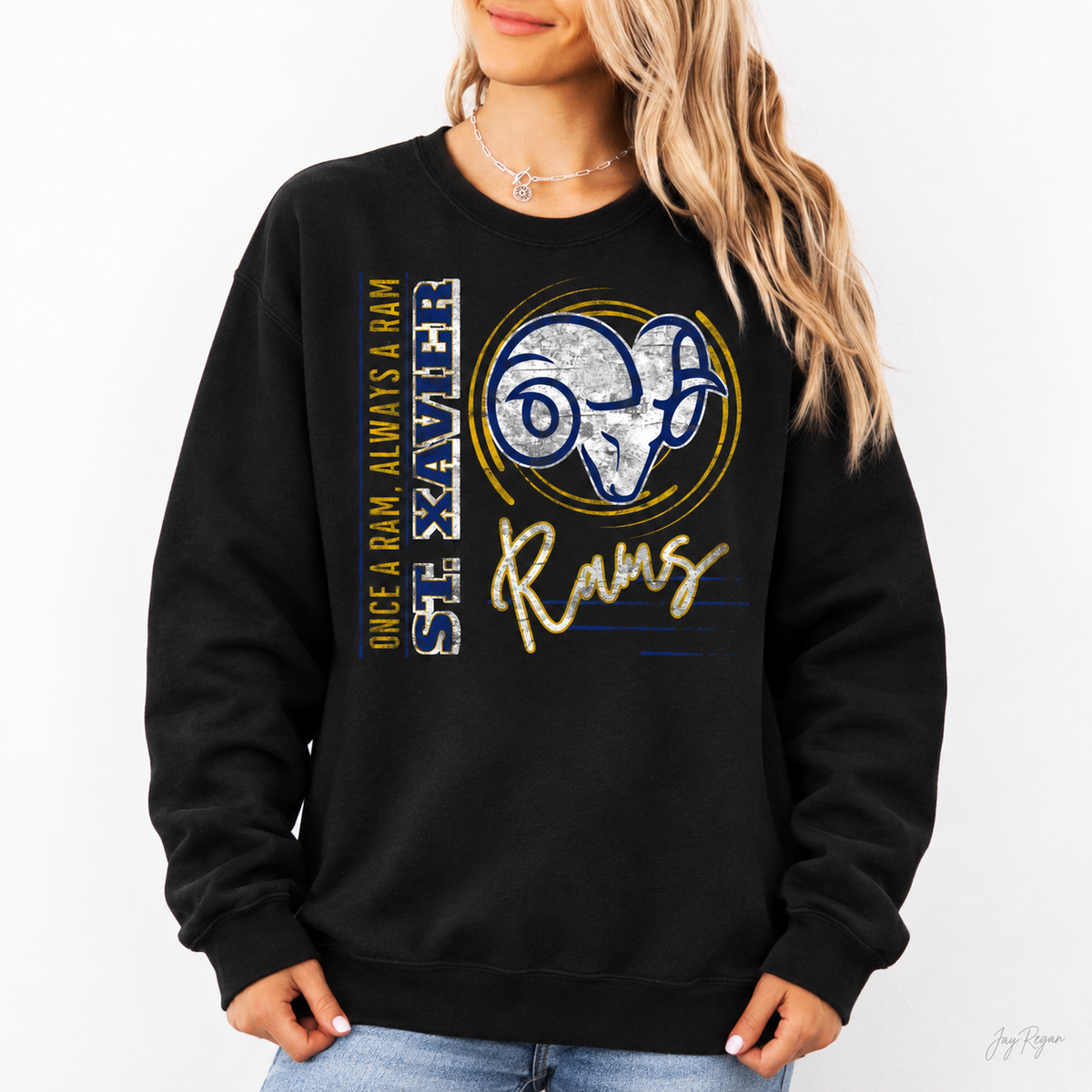 St. Xavier Once a Ram, Always a Ram crewneck — Black