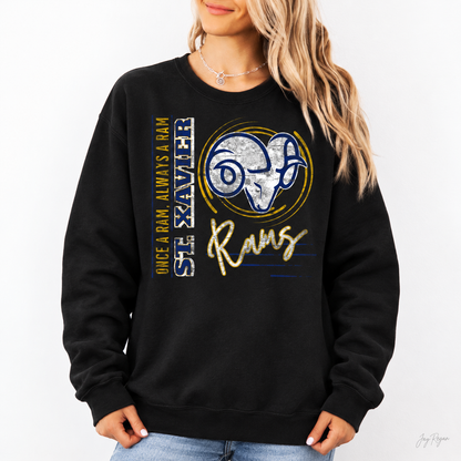 St. Xavier Once a Ram, Always a Ram crewneck — Black