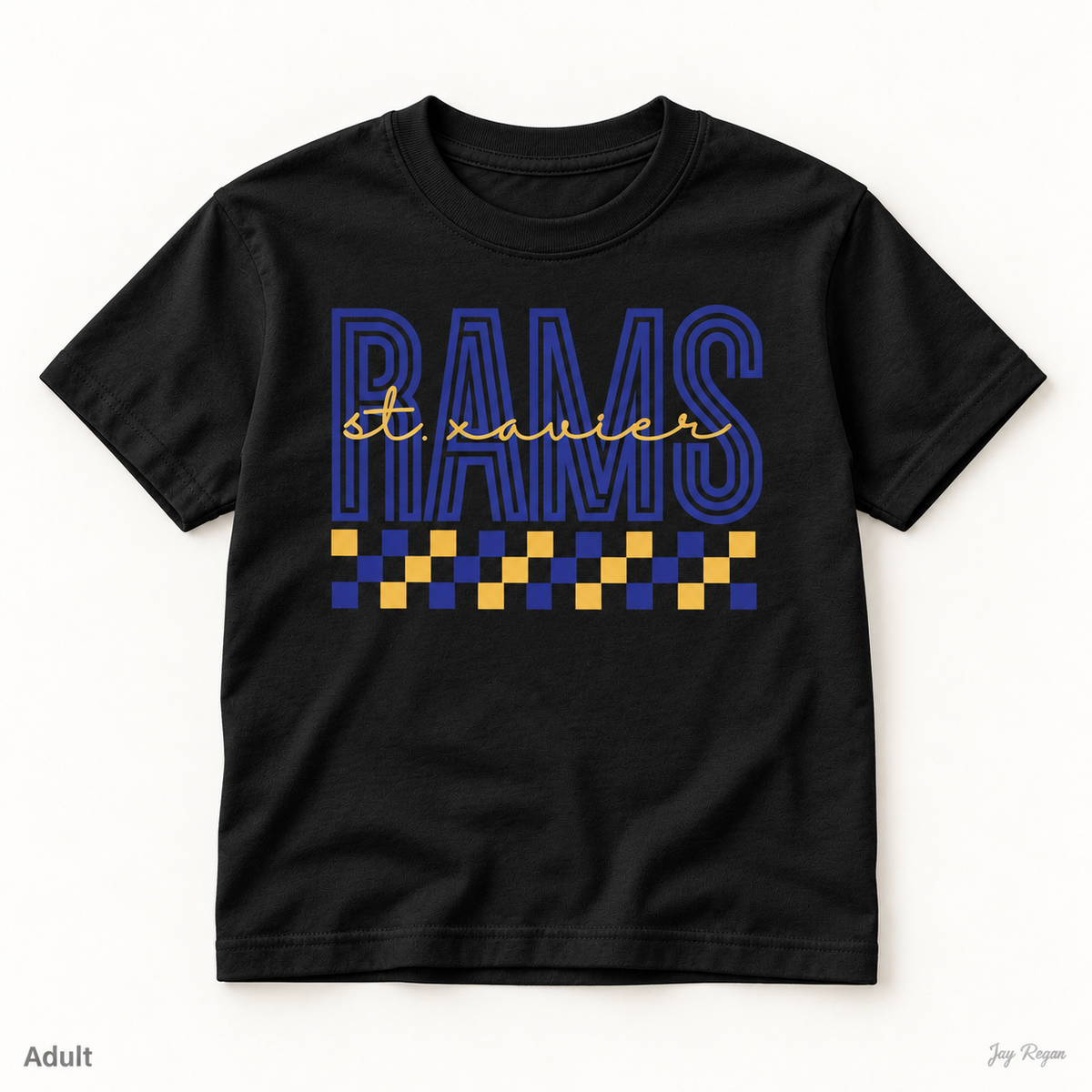 St. Xavier RAMS Checkerboard tee — Black (adult)