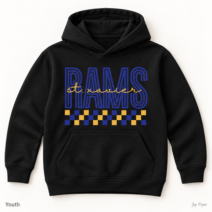 St. Xavier RAMS Checkerboard hoodie — Black (youth & adult)