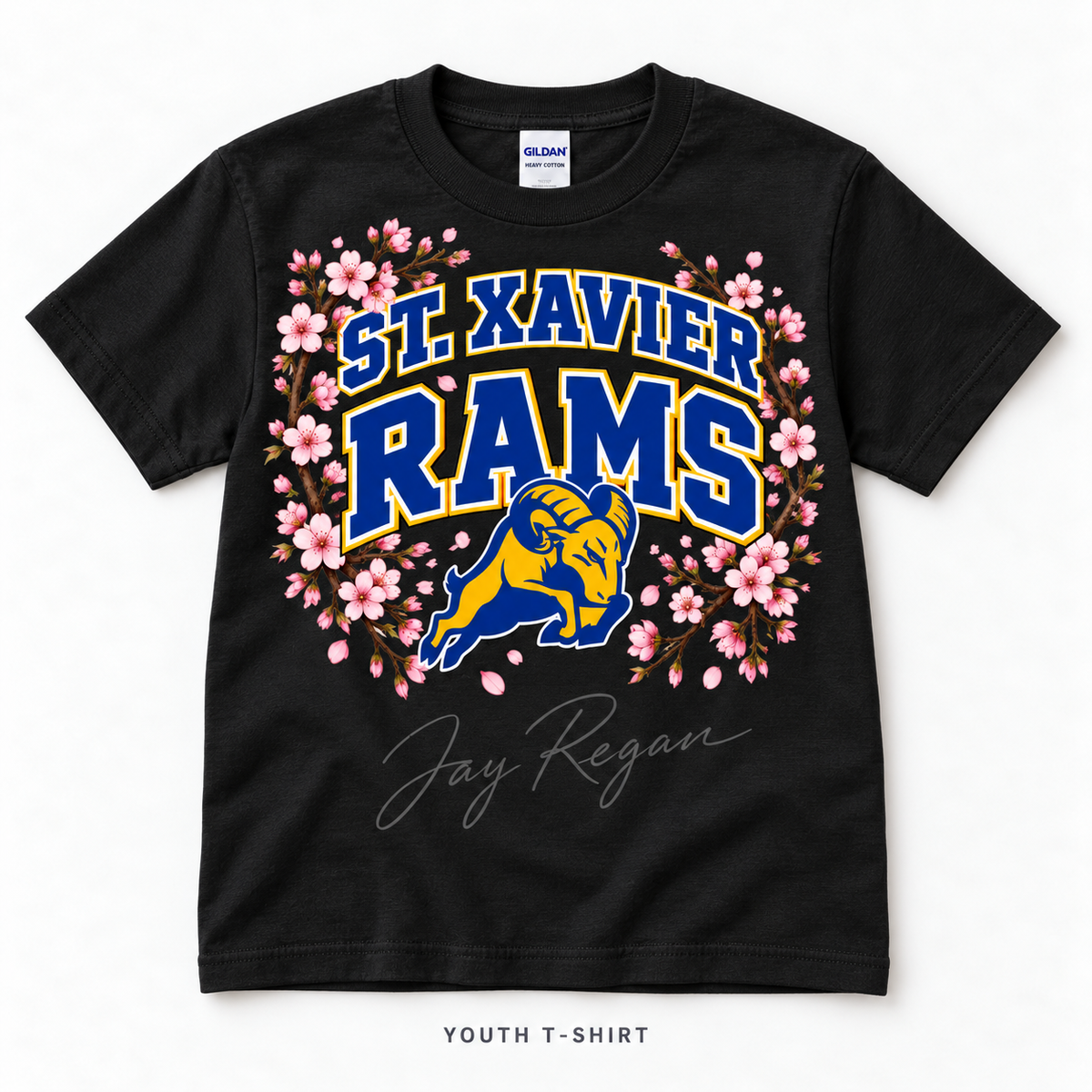 Cherry Blossom Varsity T-Shirt — Youth Black