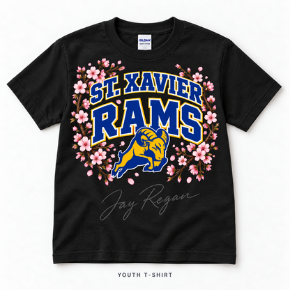 Cherry Blossom Varsity T-Shirt — Youth Black