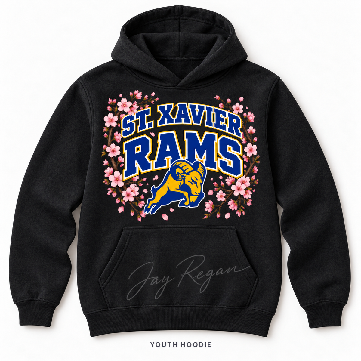 Cherry Blossom Varsity Hoodie — Youth Black