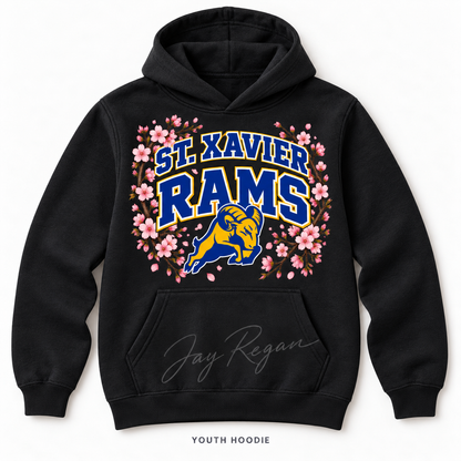 Cherry Blossom Varsity Hoodie — Youth Black