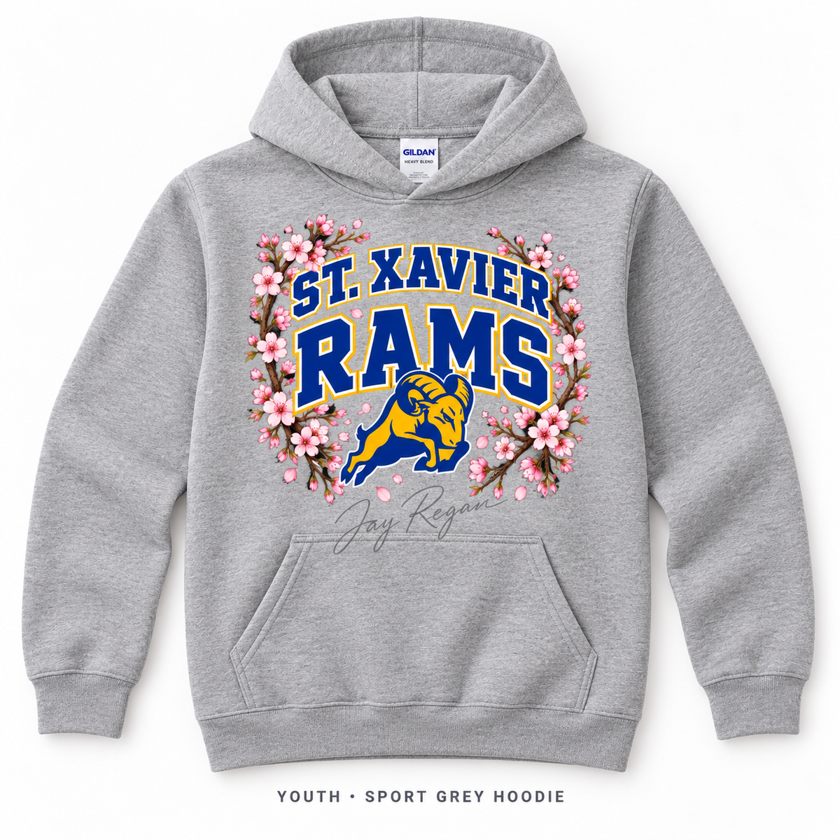 Cherry Blossom Varsity Hoodie — Youth Sport Grey