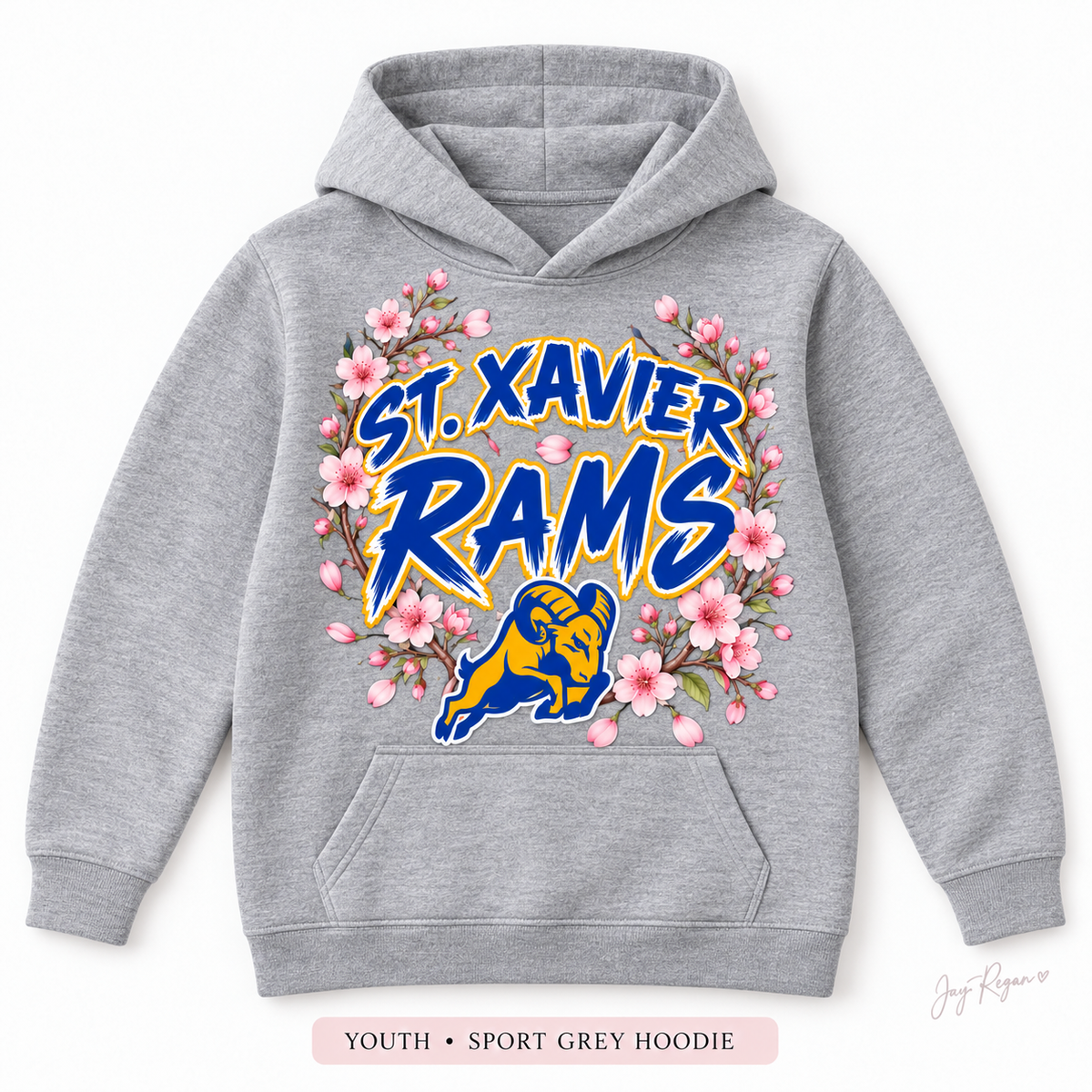 Cherry Blossom Script Hoodie — Youth Sport Grey