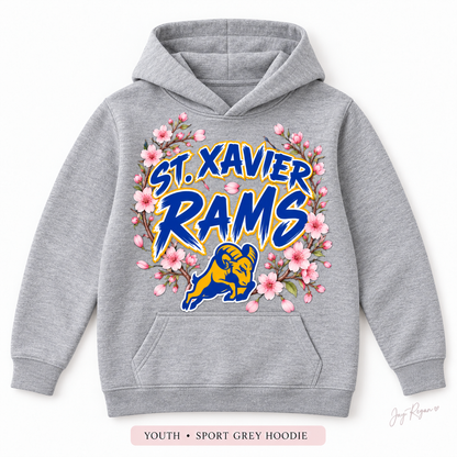 Cherry Blossom Script Hoodie — Youth Sport Grey