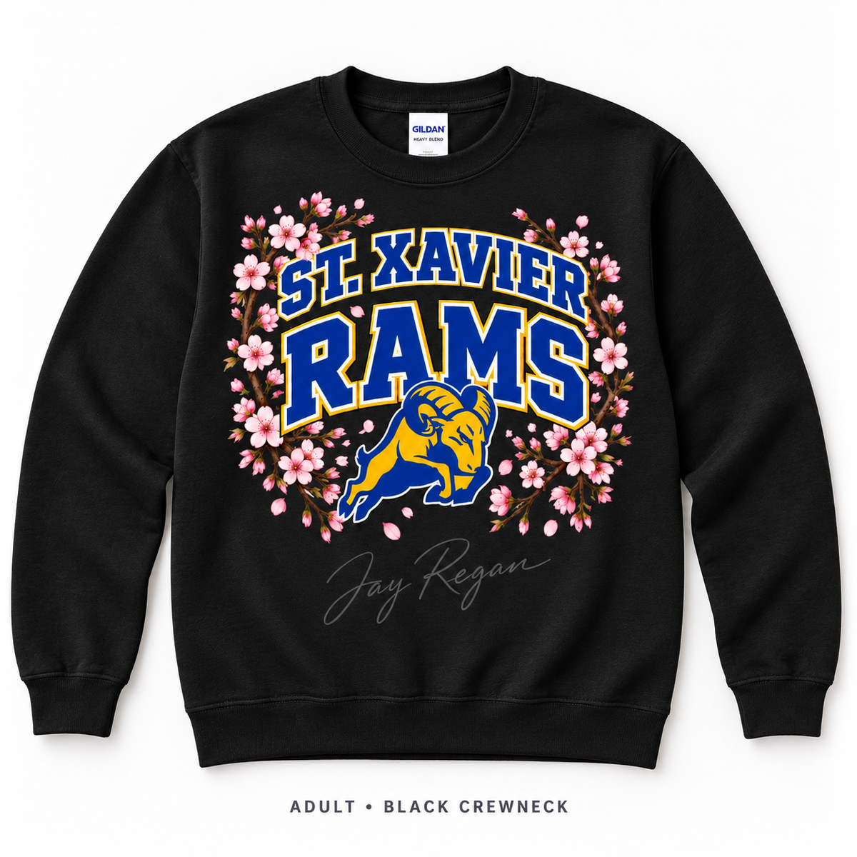 Cherry Blossom Varsity Crewneck — Adult Black