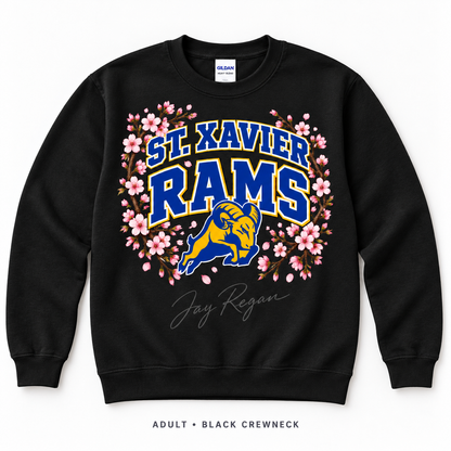 Cherry Blossom Varsity Crewneck — Adult Black