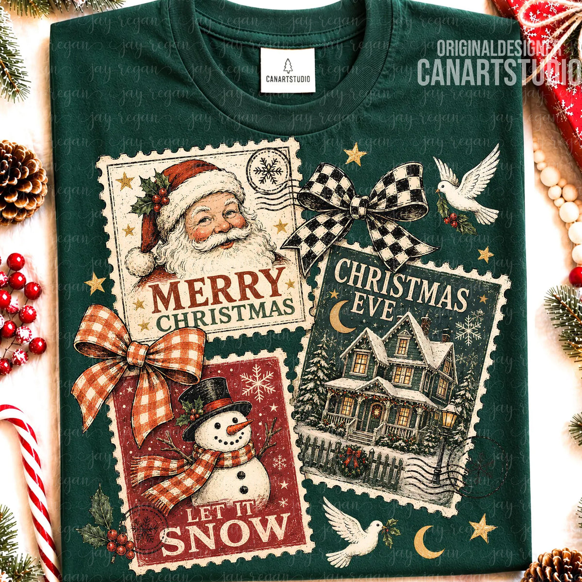 Christmas Postcard Collage - Forest Green