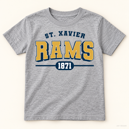 St. Xavier RAMS 1871 youth tee — Sport Grey