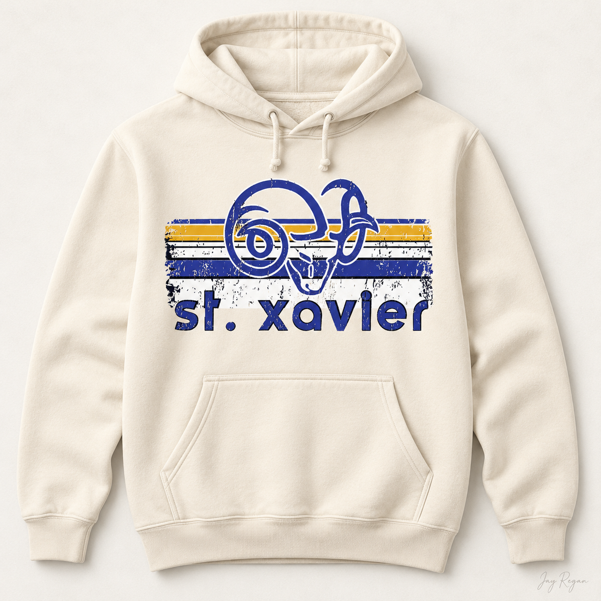 St. Xavier Rams Retro Stripe hoodie, Blue print — Natural