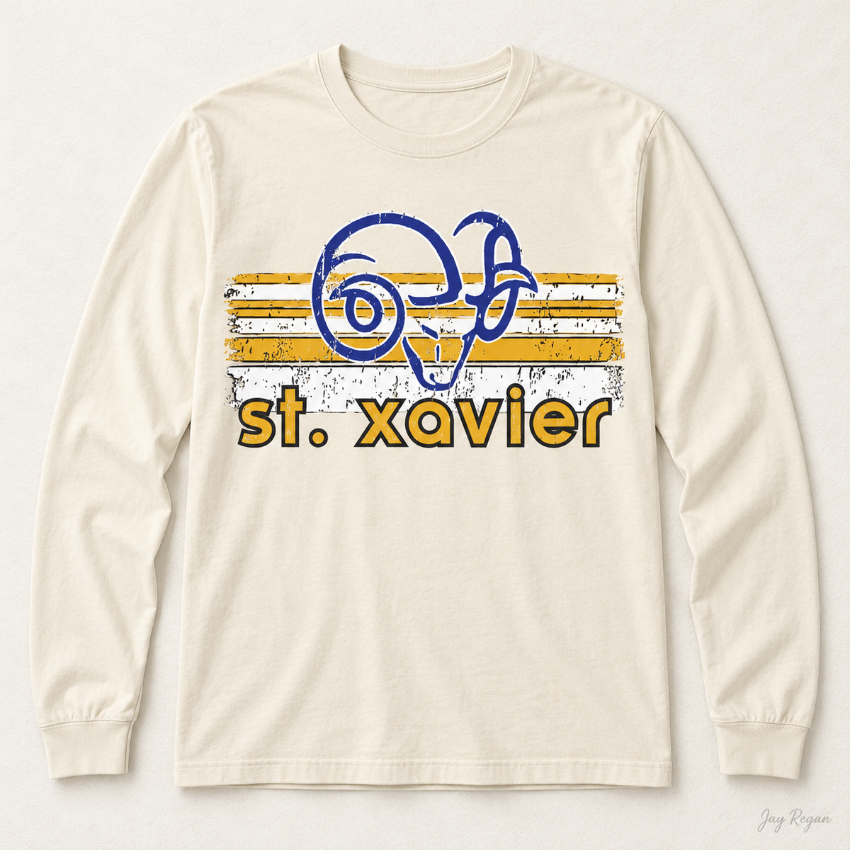 St. Xavier Rams Retro Stripe Gold print long sleeve — Natural