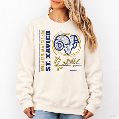 St. Xavier Once a Ram, Always a Ram crewneck — Ivory