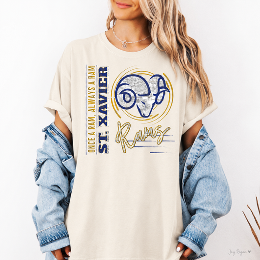 St. Xavier Once a Ram, Always a Ram tee — Ivory