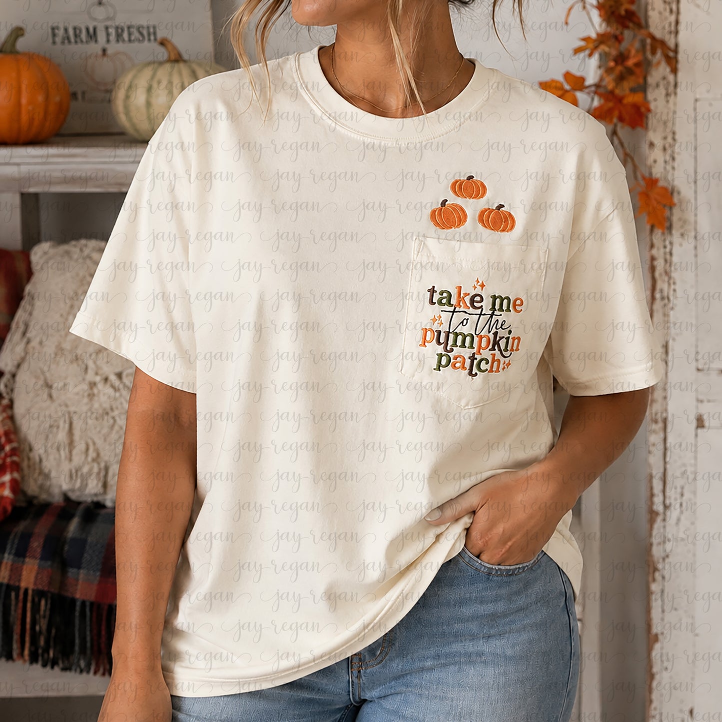 Pumpkin Patch Embroidered Pocket Tee
