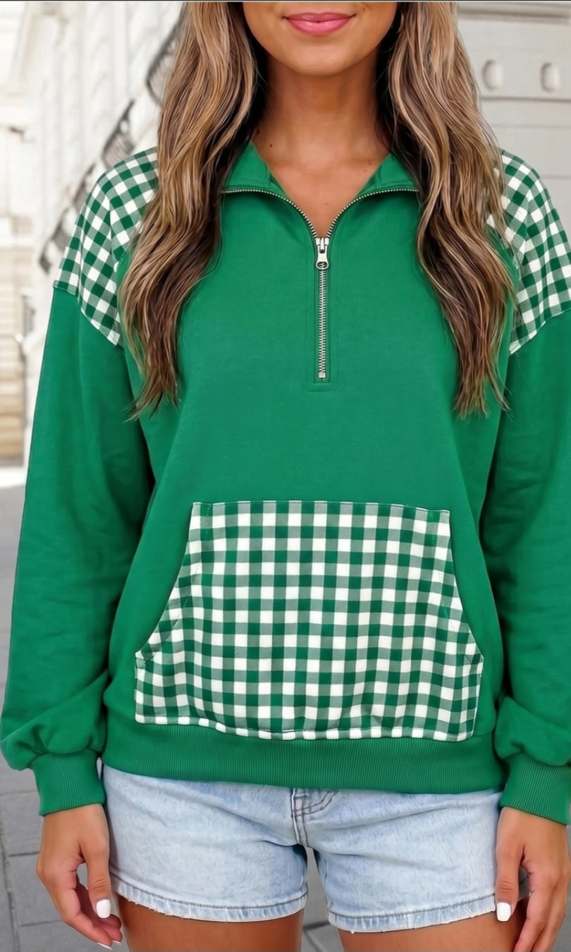 PREORDER Gingham Patchwork Quarter Zip