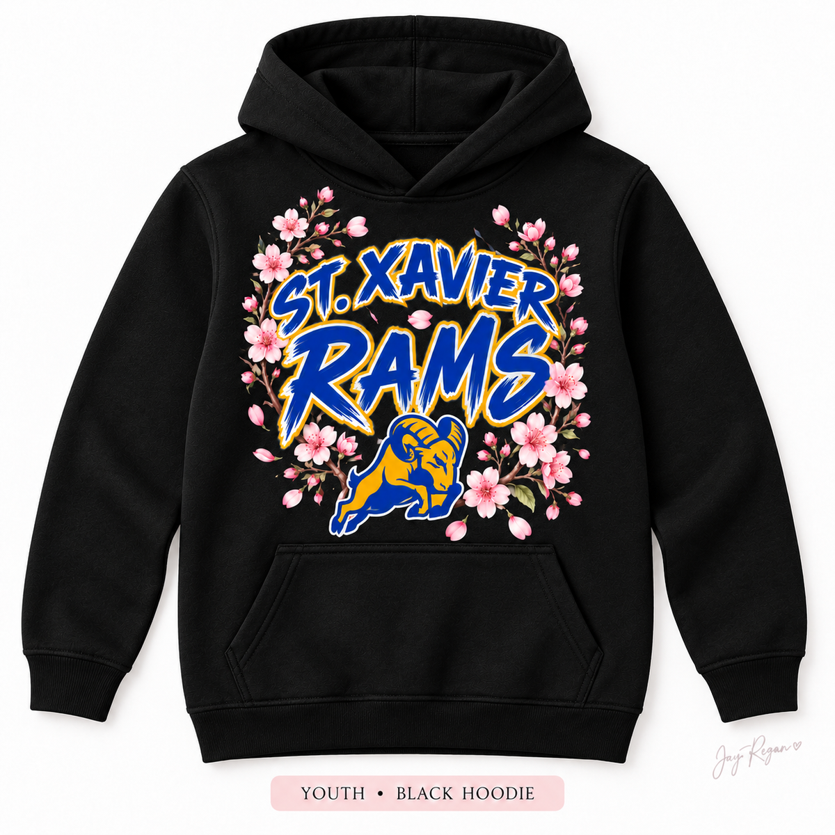 Cherry Blossom Script Hoodie — Youth Black