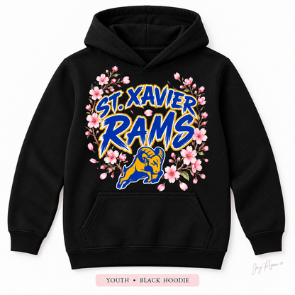 Cherry Blossom Script Hoodie — Youth Black