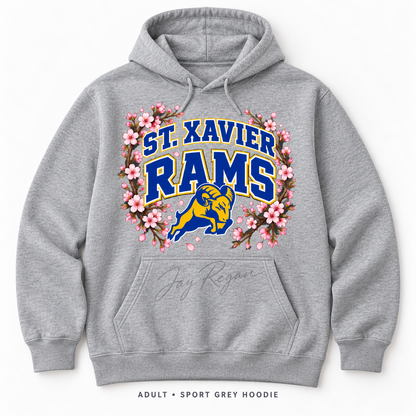Cherry Blossom Varsity Hoodie — Adult Sport Grey