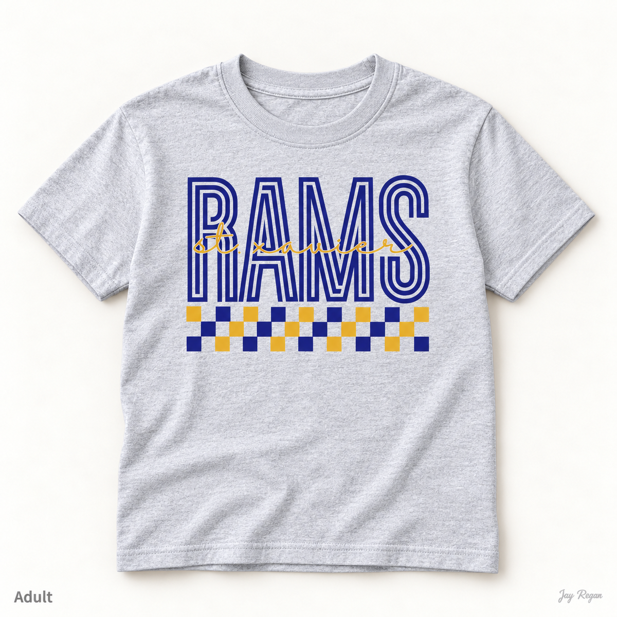 St. Xavier RAMS Checkerboard tee — Sport Grey (adult)