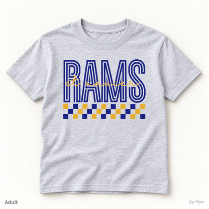 St. Xavier RAMS Checkerboard tee — Sport Grey (adult)