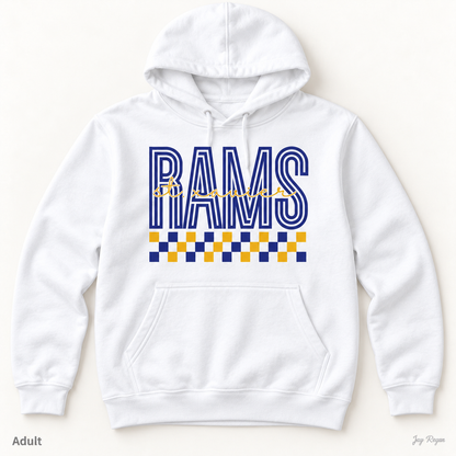 St. Xavier RAMS Checkerboard hoodie — White (adult)