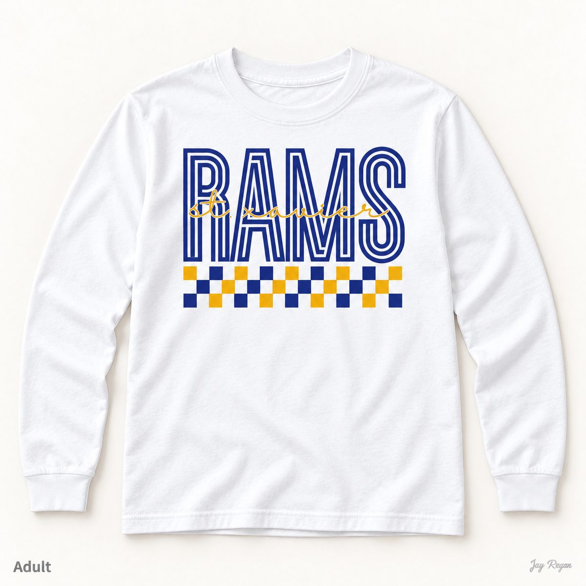 St. Xavier RAMS Checkerboard long sleeve — White (adult)