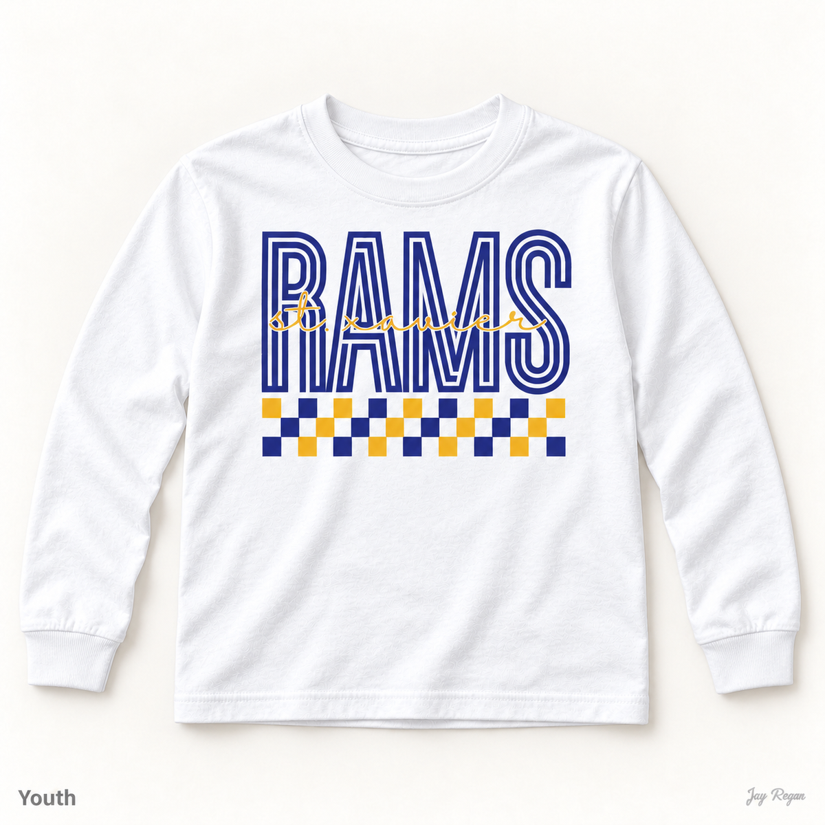 St. Xavier RAMS Checkerboard long sleeve — White (youth)