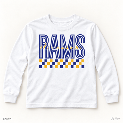 St. Xavier RAMS Checkerboard long sleeve — White (youth)