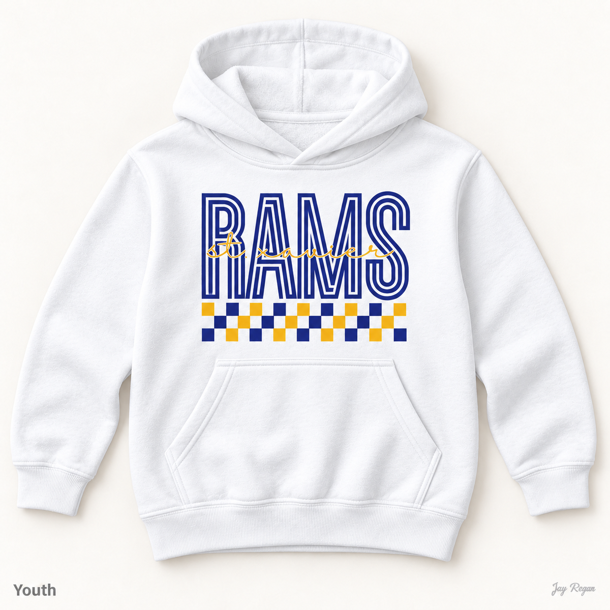 St. Xavier RAMS Checkerboard hoodie — White (youth)